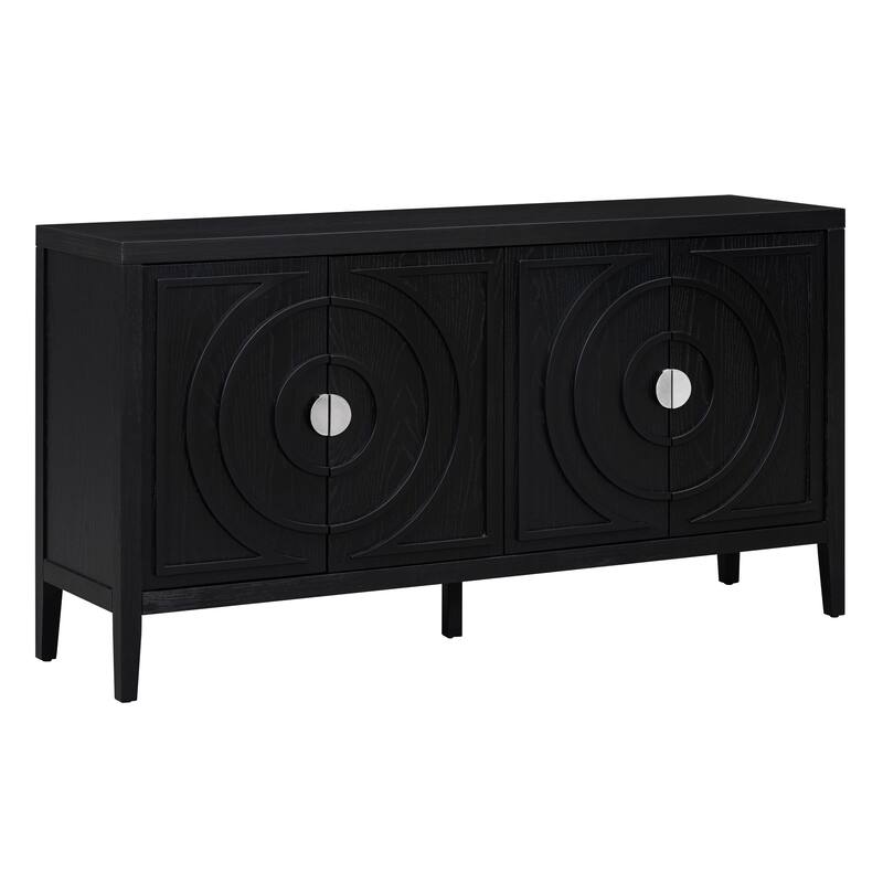 Retro Sideboard door with Circular Groove Design Round Metal Door Handle for Entrance, Dinning Room, Living Room (Gray)