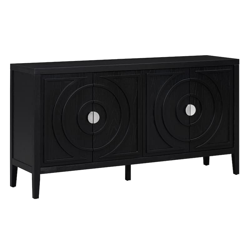 Vintage Distressed Finish Sideboard with Round Metal Handles and Large Storage Capacity