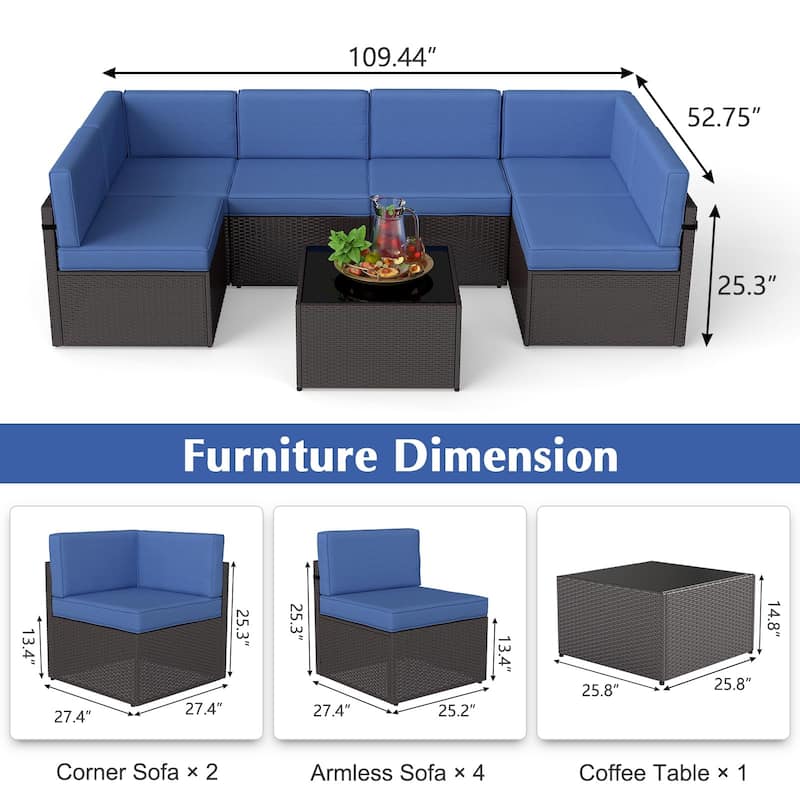 Kinbor Outdoor Cushioned Wicker Sectional Sofa Set