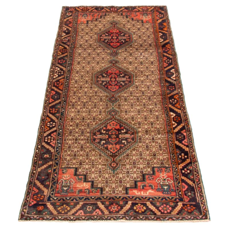 ECARPETGALLERY Hand-knotted Anatolian Vintage Brown Wool Rug - 3' 8" x 9' 11"