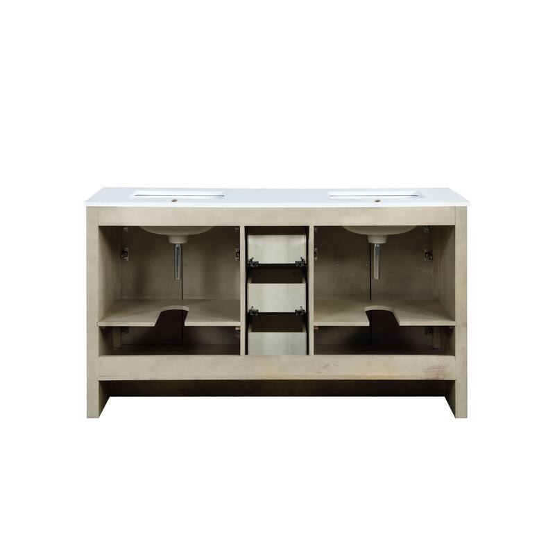 Lafarre 36 in W x 20 in D Rustic Acacia Bath Vanity, White Quartz Top and 28 in Mirror