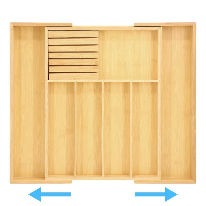 MegaChef Adjustable Bamboo Drawer Storage and Organization Tray with Removable Knife Block