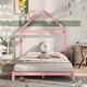 preview thumbnail 10 of 25, Full Size Low Platform Bed with House-shaped Headboard and Chimney, Open Frame Bed, Wooden Slat Bed Pink - Full