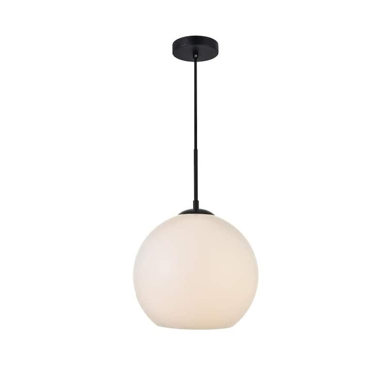 1-Light Pendant with 12 inch Frosted White Glass - Black