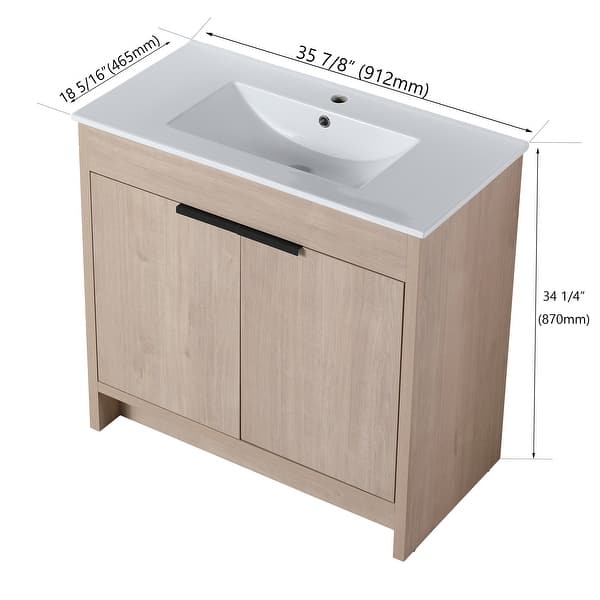 dimension image slide 2 of 9, BNK 24''/30''/36'' Bathroom Vanity With Sink, Freestanding Bathroom Vanity with 2 Soft Close Doors and 1 Shelf