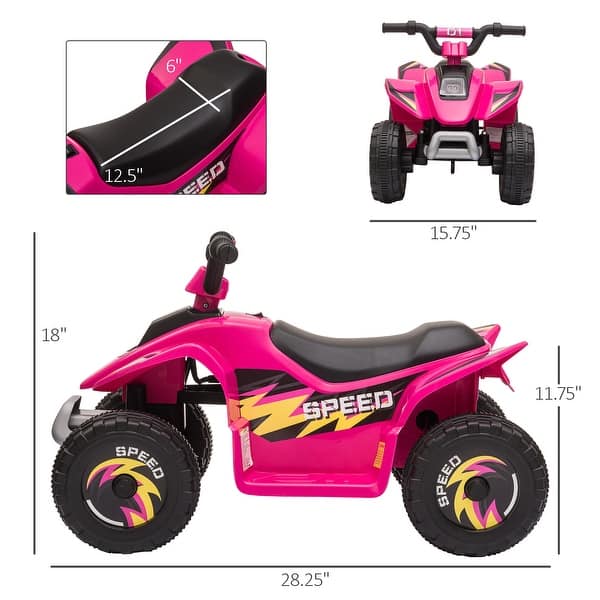 dimension image slide 1 of 2, 6V Kids ATV Ride-On Car - Battery-Powered Quad with Forward/Reverse Switch for 18-36 Months Old