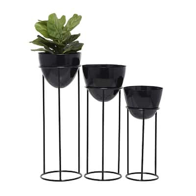 Metal Planter with Removable Stand - Set of 3 Black - CosmoLiving by Cosmopolitan
