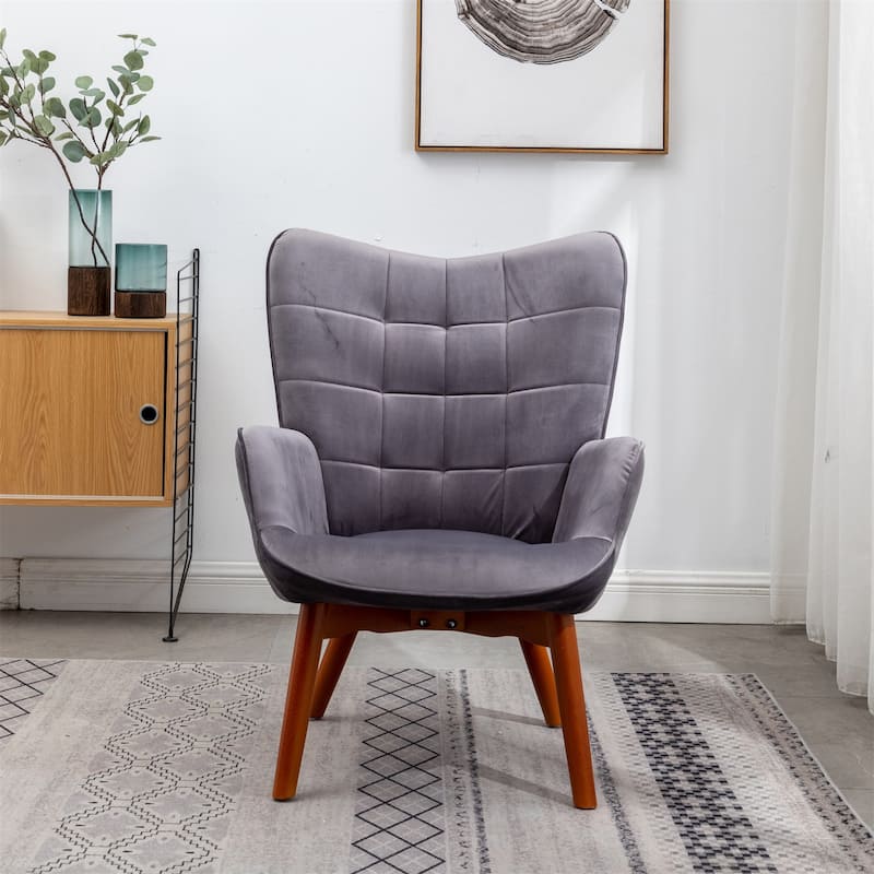 Contemporary Silky Velvet Tufted Accent Chair with Ottoman