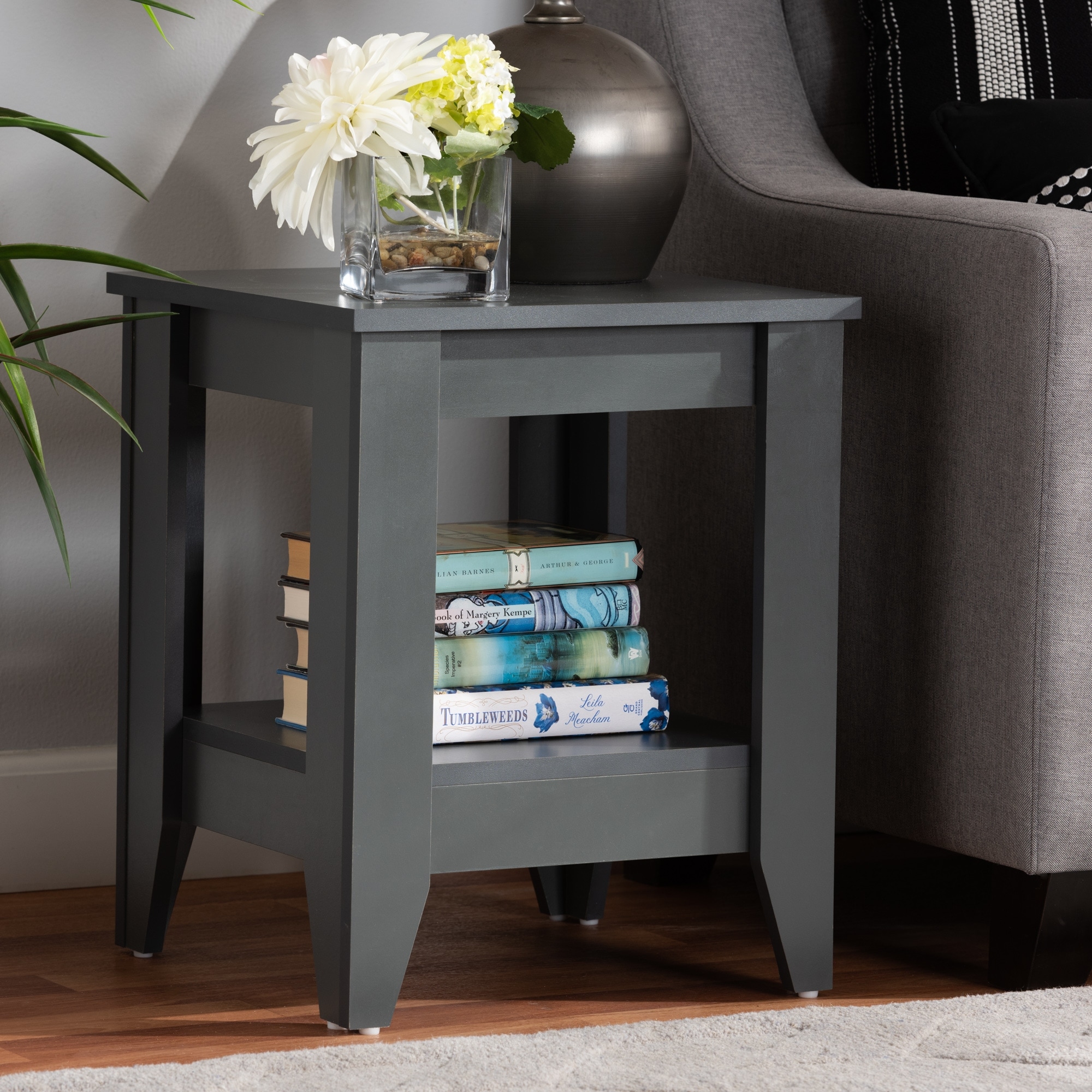 Audra Modern and Contemporary Grey Finished Wood Living Room End Table