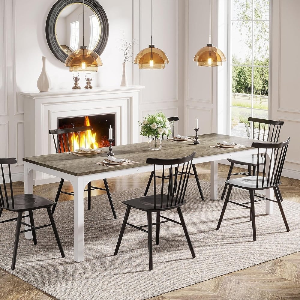 78.7" Rectangle Wood Dining Table, Long Kitchen Table for Living/Dining Room