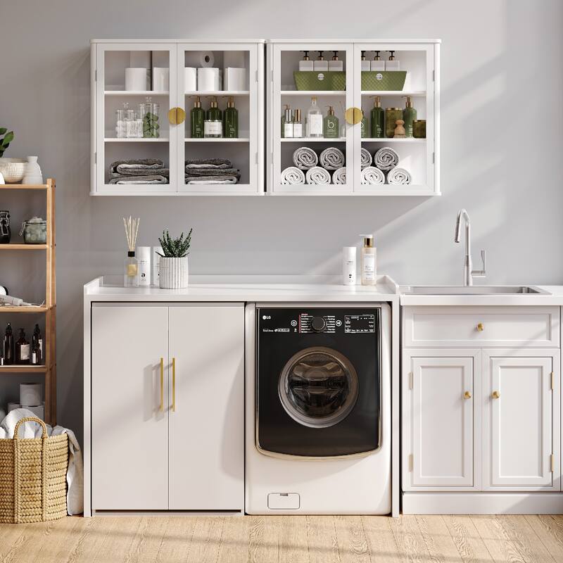 Modern Wall-Mounted Storage Cabinet with Tempered Glass Doors