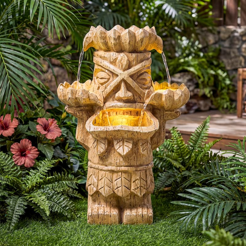 Vbal Hand Crafted Light Brown Resin Tiki Head Fountain Weather Resistant