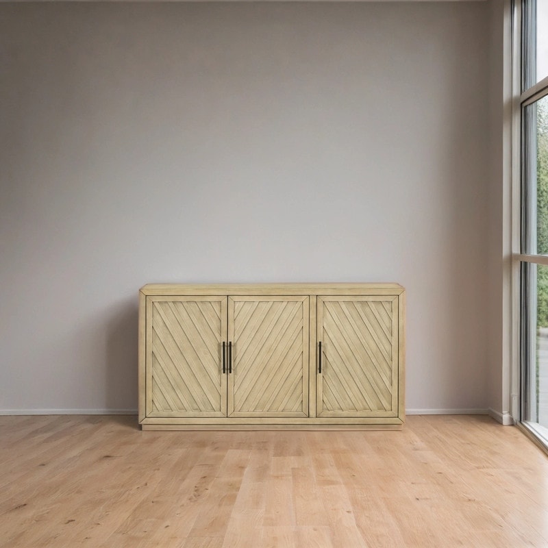 3-Door Retro Sideboard with Adjustable Shelves and Black Handles
