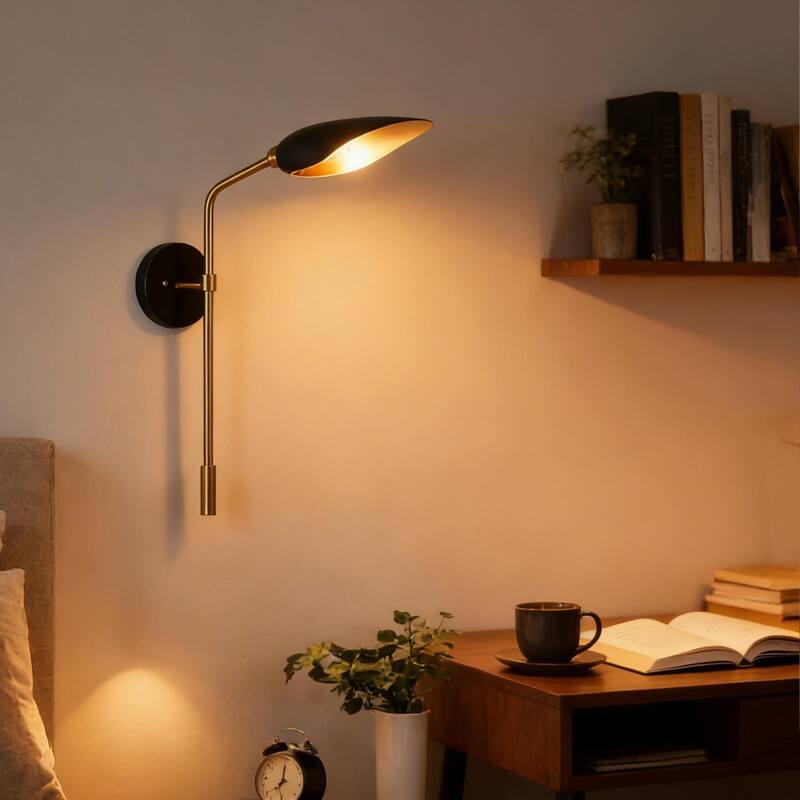 1-Light Modern Mini Black Gold Wall Sconces Metal Bathroom Vanity Lights - 4.7" L x 19.5" W x 22" H