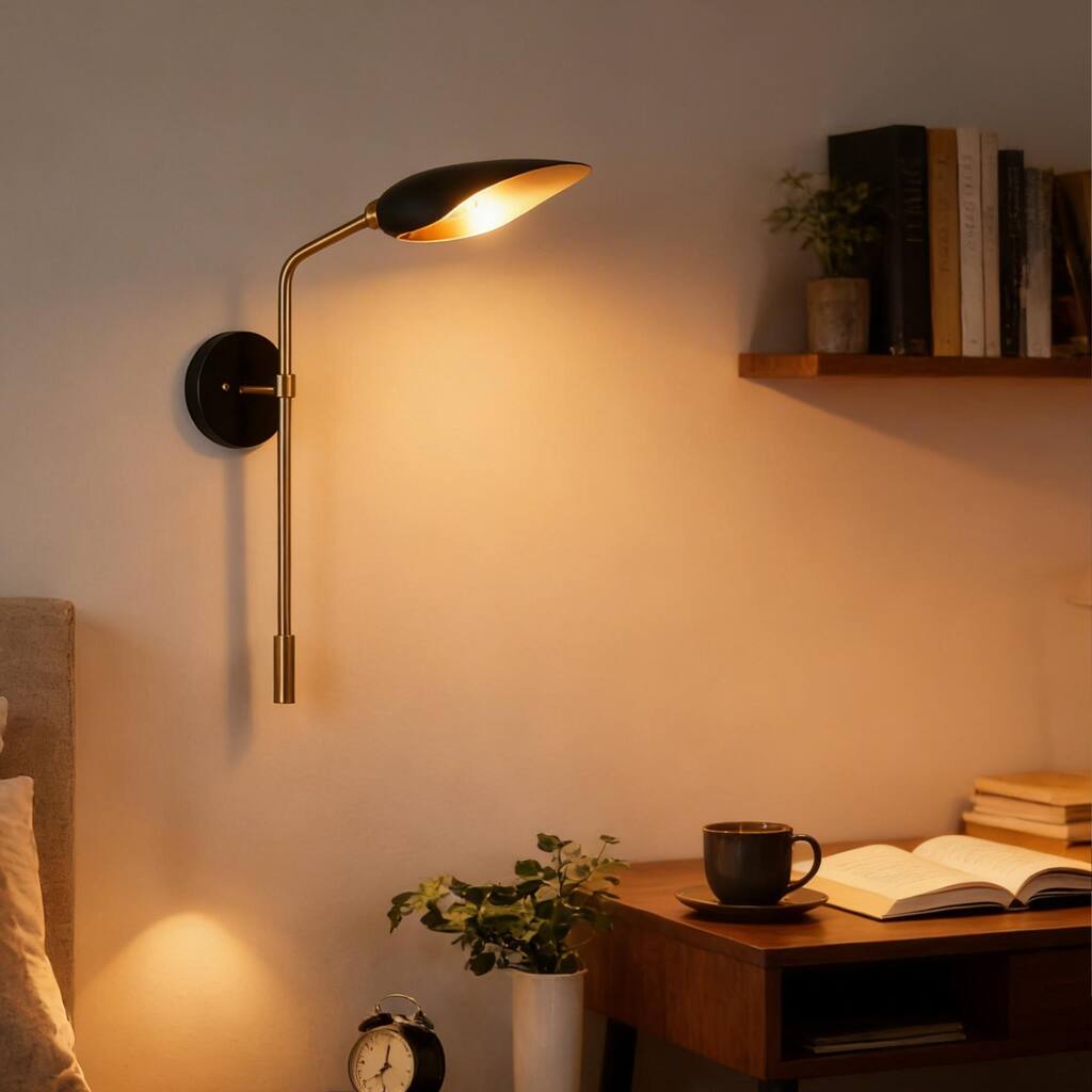 1-Light Modern Mini Black Gold Wall Sconces Metal Bathroom Vanity Lights - 4.7" L x 19.5" W x 22" H