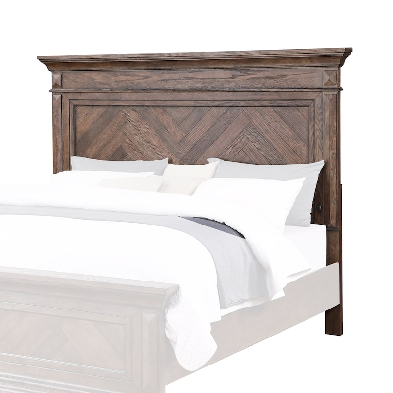 Molded Eastern King Headboard with Herringbone Pattern, Brown