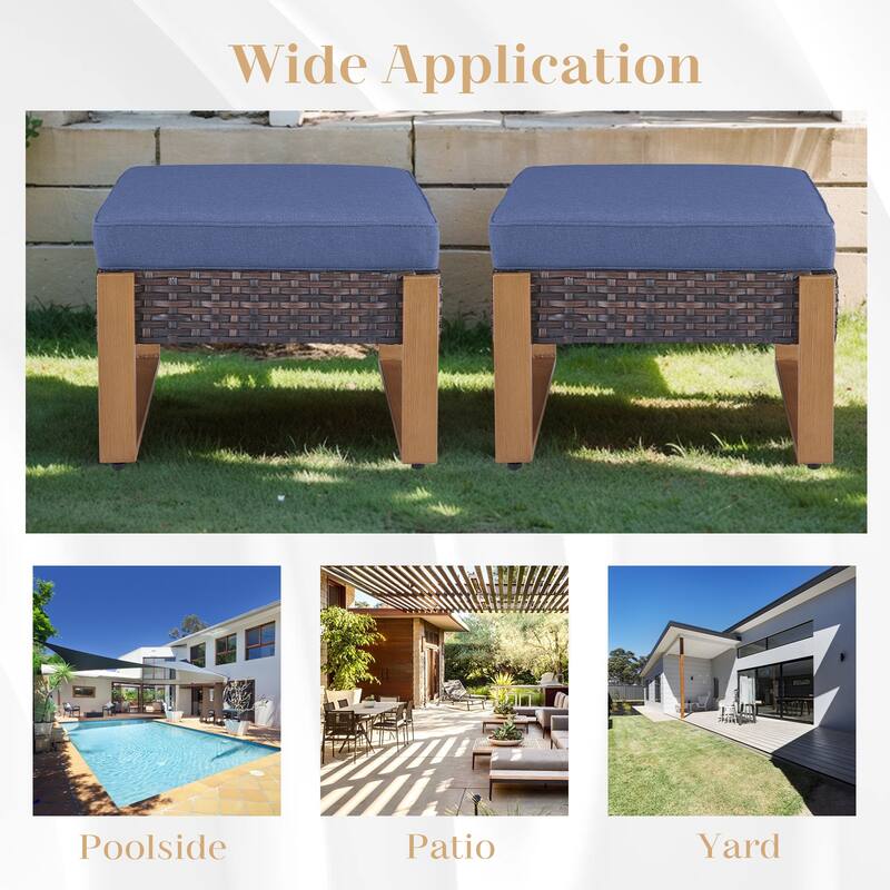 Gymojoy 2 Wicker Ottomans w/Removable Cushions - Brown