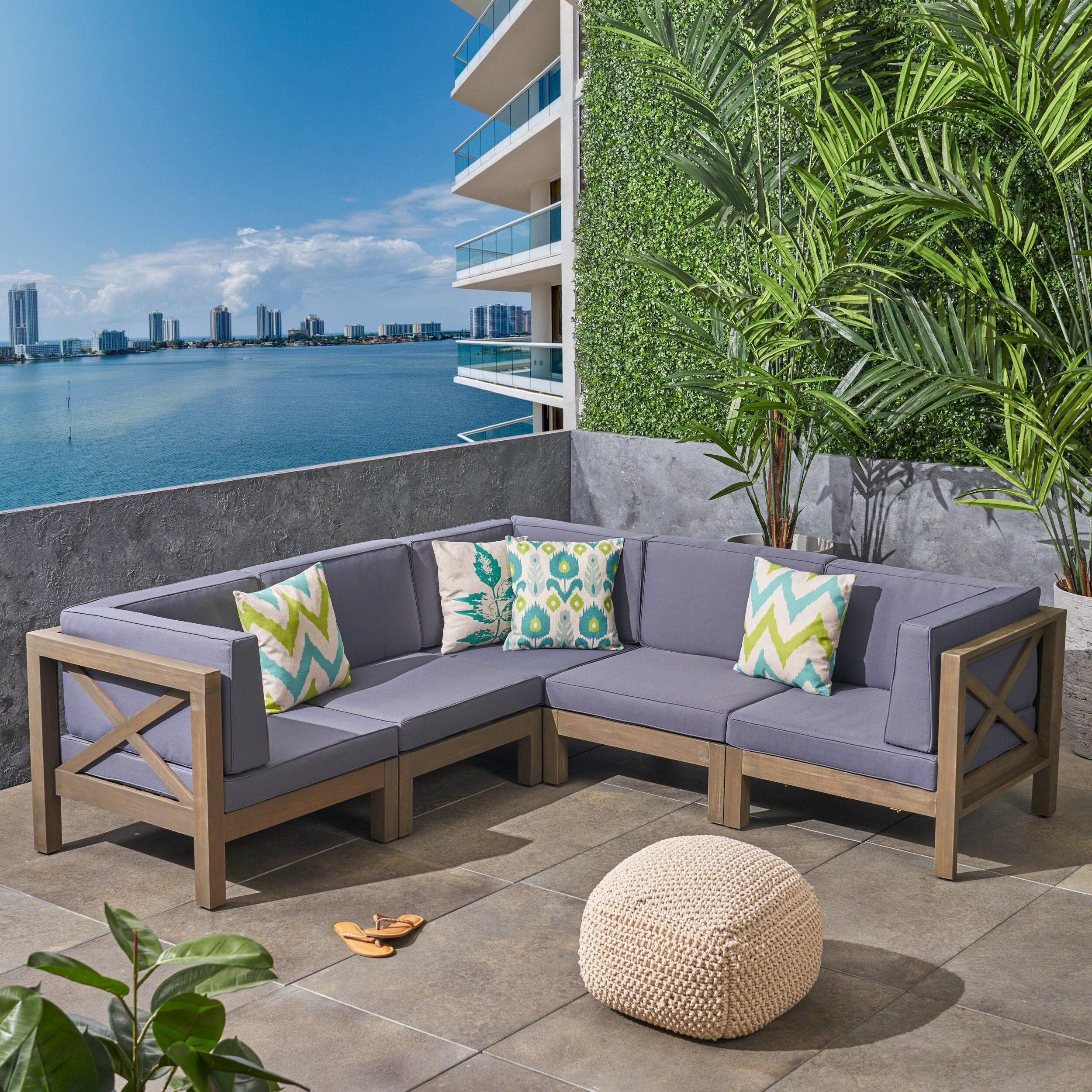 Brava Outdoor 5-Seat Acacia Wood Sofa Set by Christopher Knight Home - On Sale - Bed Bath & Beyond - 23139518