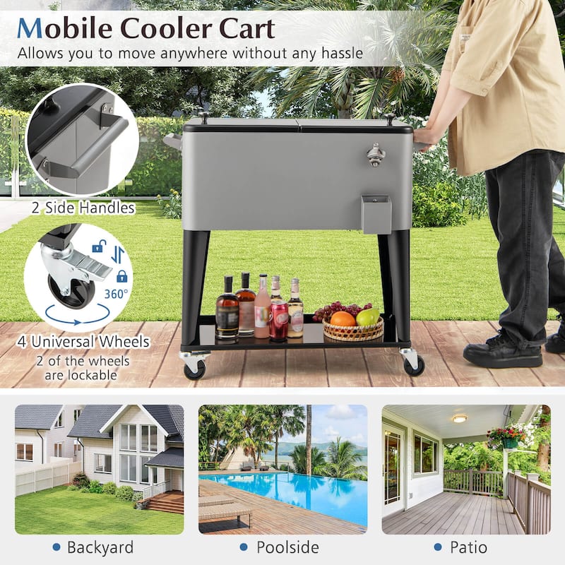 Costway 80-Quart Rolling Patio Cooler on Wheels with Side Handles