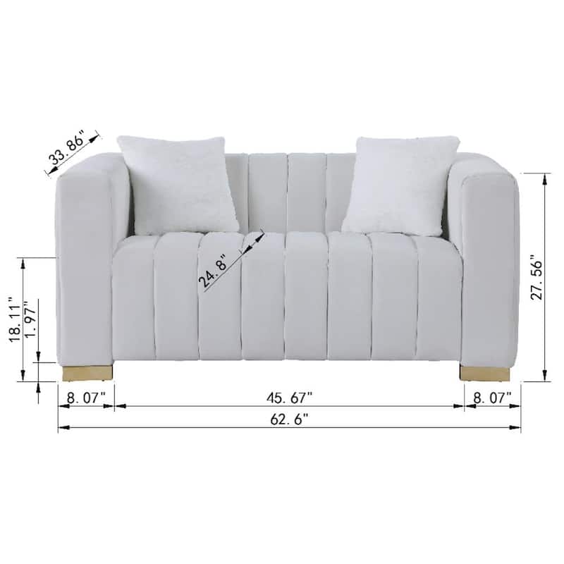 62.6" Modern 2-seater Velvet Channel Loveseat Sofa