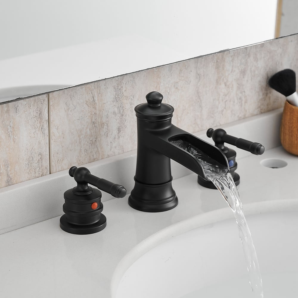 Double Handle Three-Hole Bath Waterfall Faucet with Drain