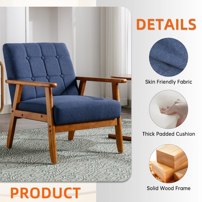 Linen/PU Upholstered Tufted Living Room/Bedroom Accent Chair With Wood Legs