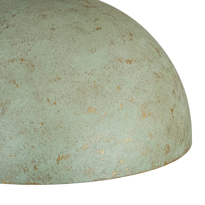 Rustic Aged Verdigris Style Gold Accents Oversized Iron Dome Pendant - 23.6 Inches