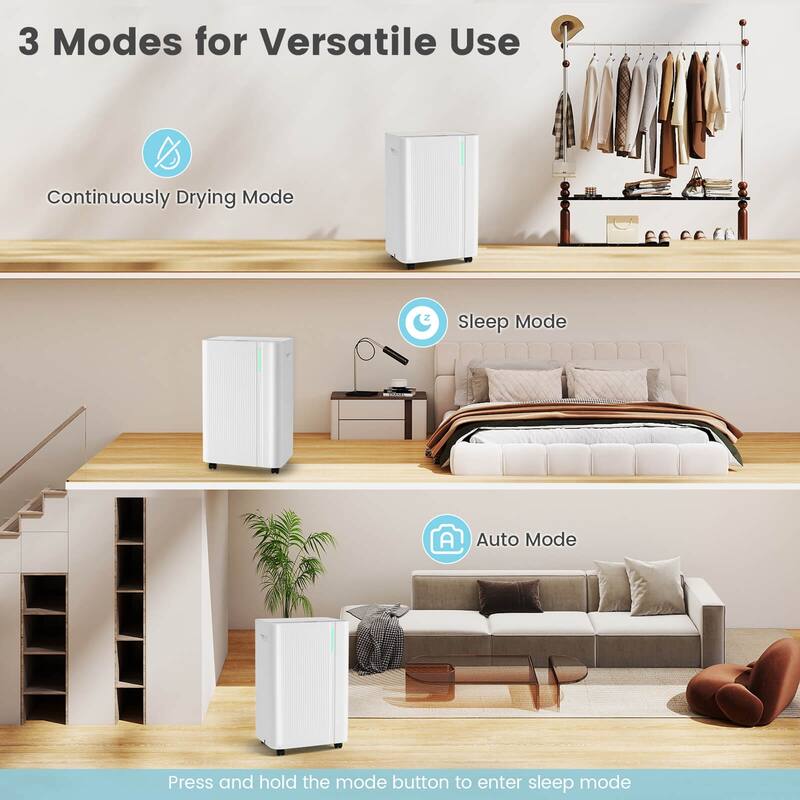Costway 54 pints Dehumidifier With Drain Hose 3 Modes LED Display - See Details