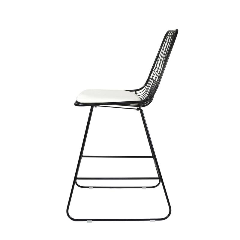 Outdoor Counter Stool Chair Set of 2, Black Iron Frame Construction