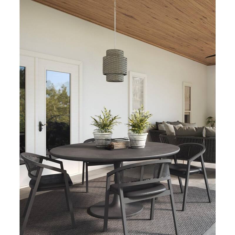 Manteo One-Light Cottage White with Weathered Grey Rattan Indoor Outdoor Hanging Pendant Light - 12 in x 12 in x 16.625 in