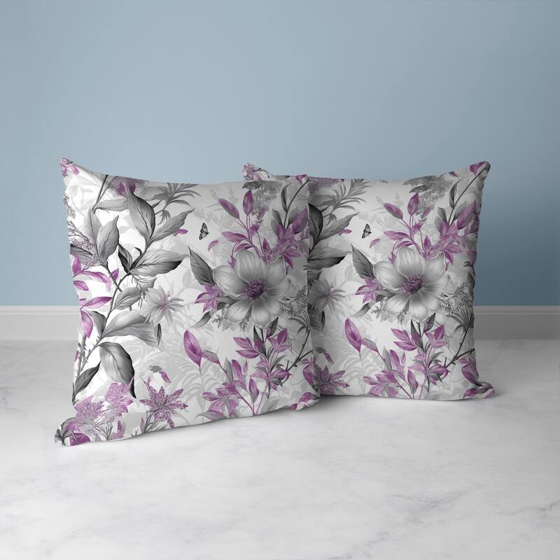 Exquisite Floral Breeze Faux Suede Reversible Throw Pillow Grey and Pink