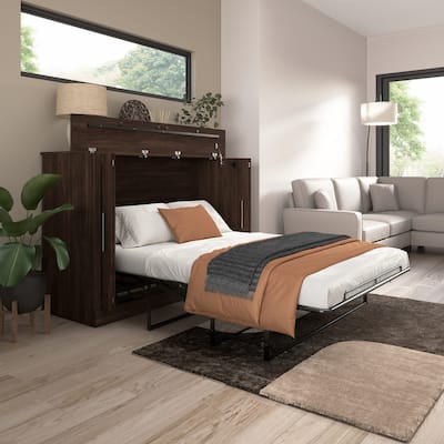 Pur 69W Full Cabinet Bed with Mattress in Bark Gray by Bestar