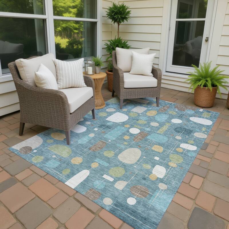 Machine Washable Indoor/ Outdoor Contemporary Fun Chantille Rug - Teal - 3' x 5'
