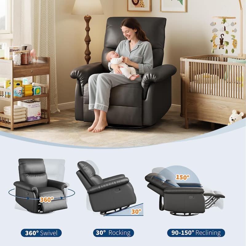 Recliner Chair, 360° Swivel Rocker Glider Nursery Chair with Padded Armrest and Deep Seat