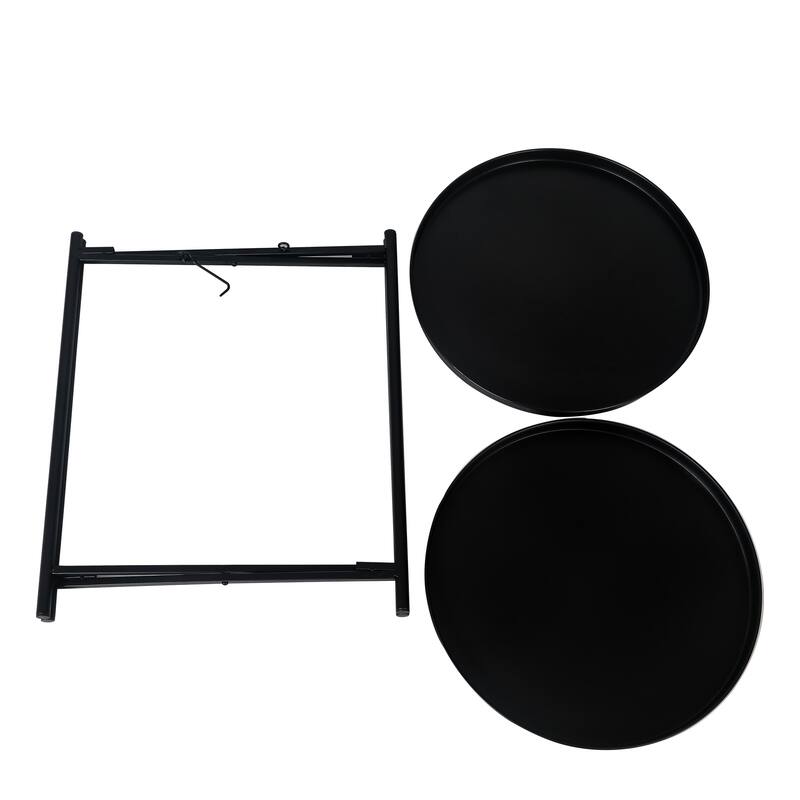 Adeco Side Table 2-Tier Metal Round End Table with Removable Tray - 17.5""(D)x 17.5""(W)x 20.7""(H)