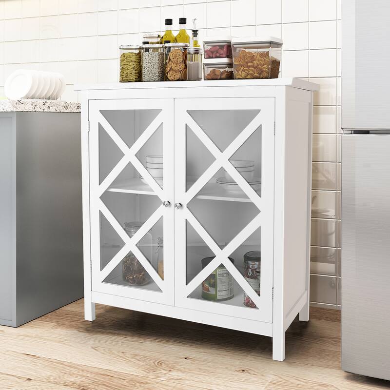 Costway Kitchen Buffet Sideboard Storage Cabinet w/Glass Doors & - See Details