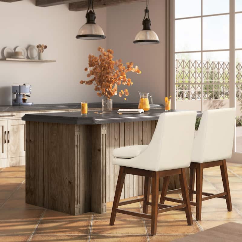 26.4" Swivel Counter Stool with Solid Wood Frame ( Set of 2 ) - Antique White