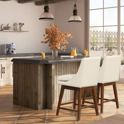 26.4" Swivel Counter Stool with Solid Wood Frame ( Set of 2 )