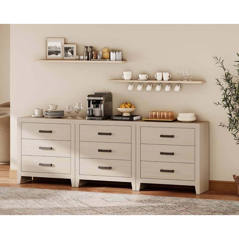 WAMPAT Farmhouse 3-Drawer Dresser, Wooden Chest of Drawers, Modern Storage Organizer & Nightstand for Bedroom, Living Room