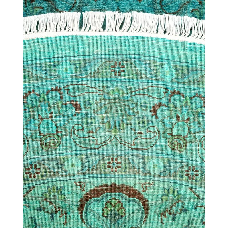 Overton Hand Knotted Wool Vintage Inspired Modern Contemporary Overdyed Blue Round Area Rug - 4' 2" x 4' 3"