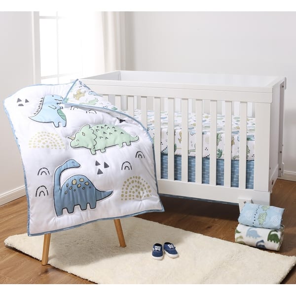 slide 2 of 5, The Peanutshell Blue Dino 5 Piece Crib Bedding Set for Baby Boys, Nursery Set with Blanket