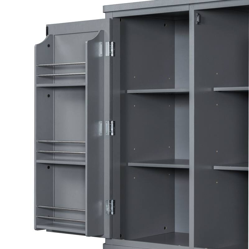 Farmhouse 74.8"Tall Freestanding Kitchen Pantry with Door Shelves,Adjustable Shelves, Pull-out Trays and Drawers