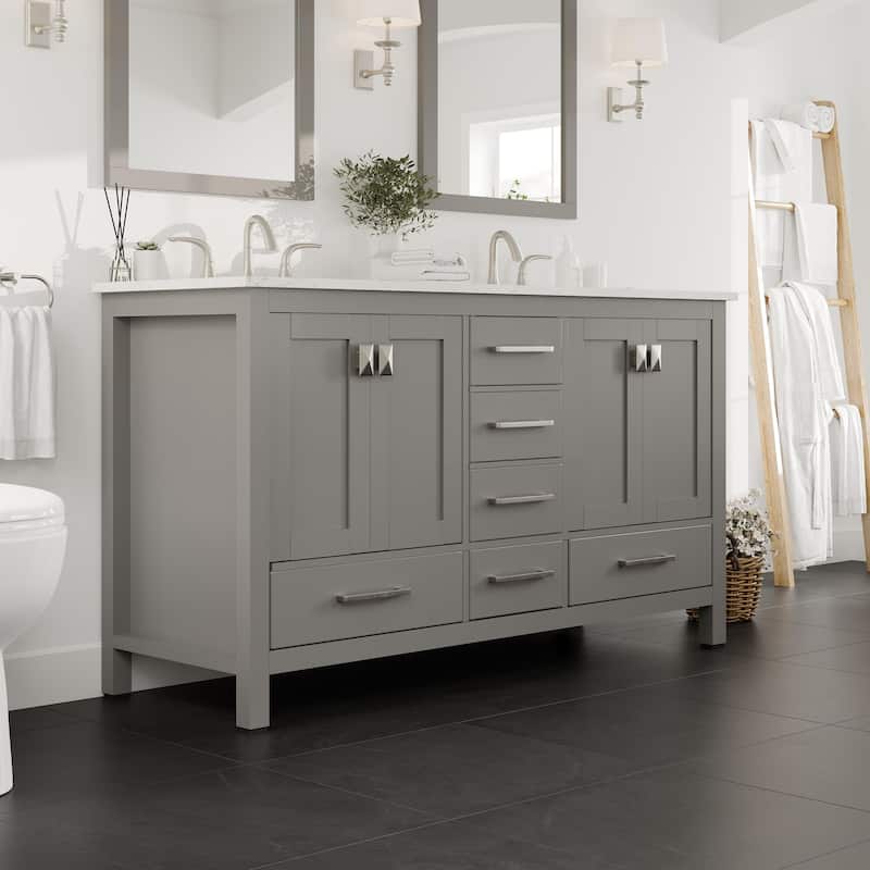 Eviva Aberdeen 60"W DS Bath Vanity with Carrara Quartz Top