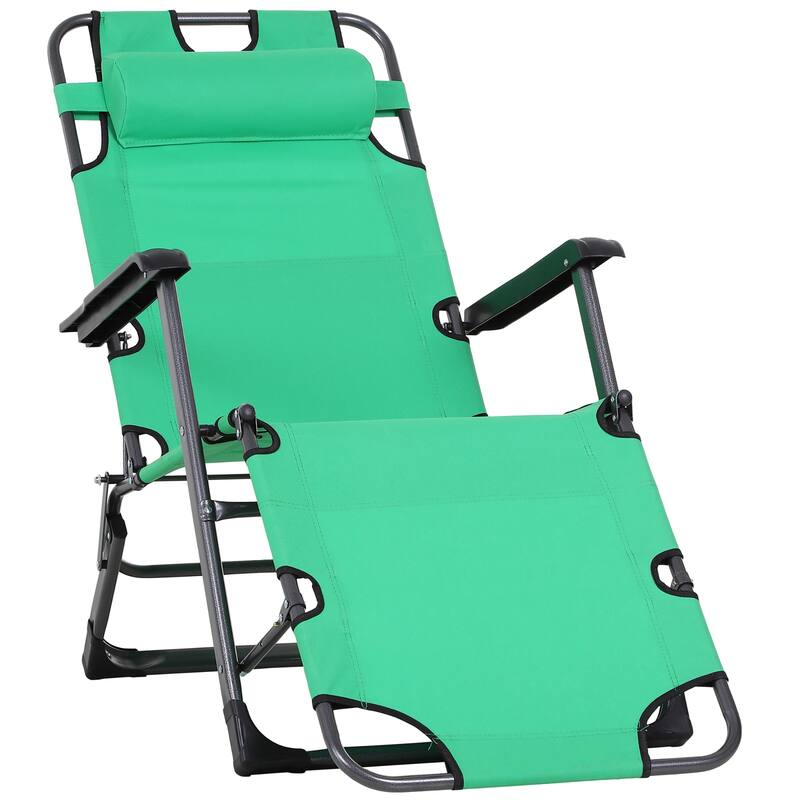 2-in-1 Foldable Sun Lounger Camping Chair with Adjustable Backrest, Headrest and Pocket for Poolside Patio