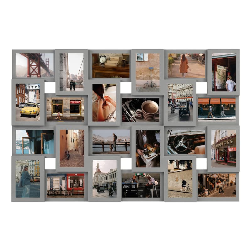 HELLO LAURA Rustic 24 Opening Photo Frame Family Collage Wall Hanging Picture Frame - Grey set 2