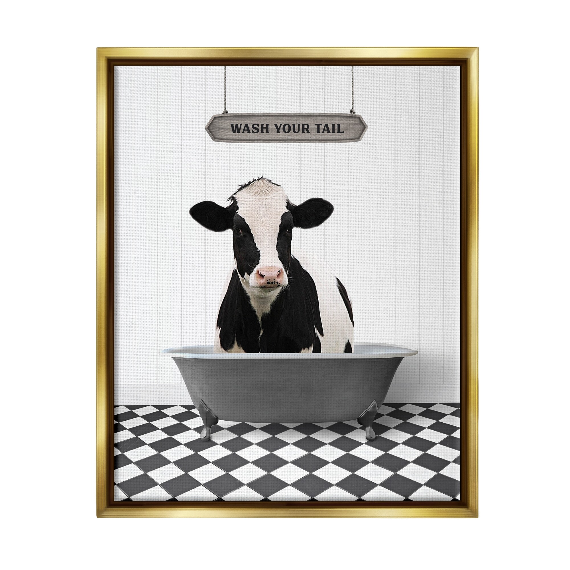 Stupell Wash Your Tail Bathroom Framed Floater Canvas Wall Art Design by Lettered and Lined