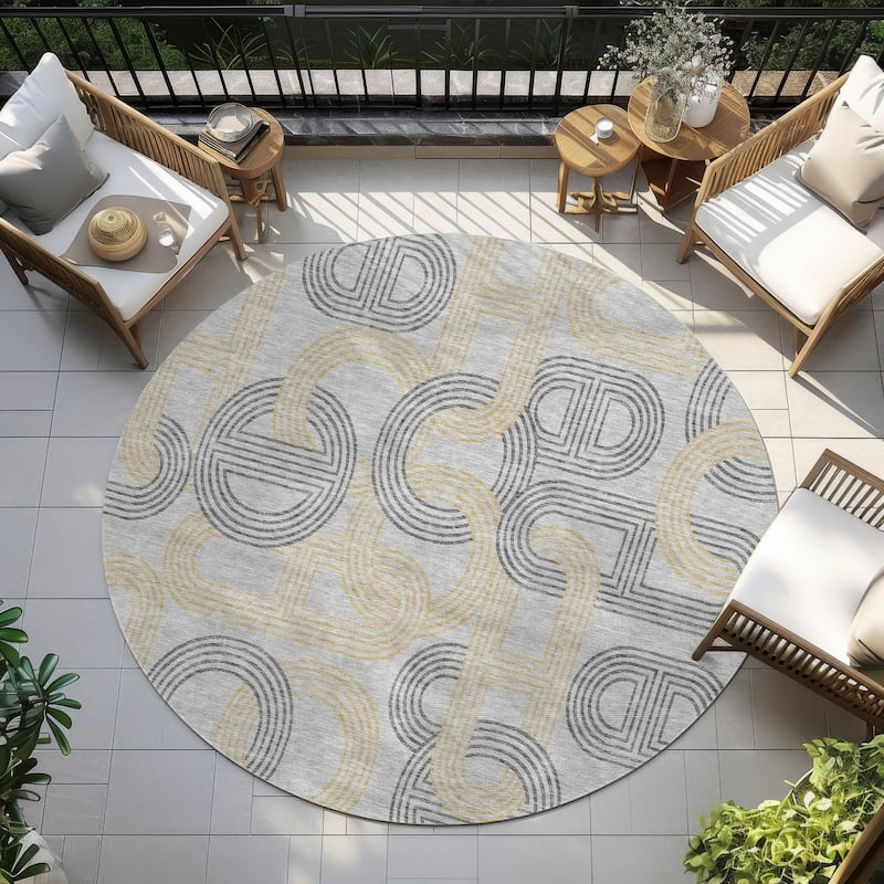 Machine Washable Indoor/ Outdoor Contemporary Geo Chantille Rug - Gray - 8' x 8'
