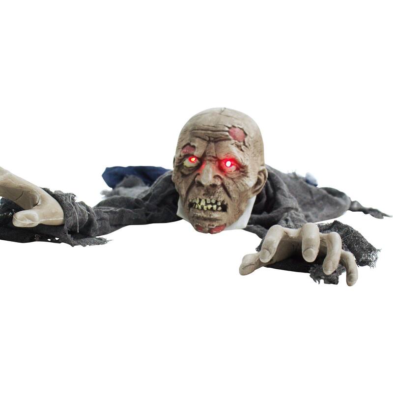 Haunted Hill Farm 62 In. Animatronic Zombie, Indoor/Outdoor Halloween Decoration, Flashing Red Eyes, Poseable, Battery