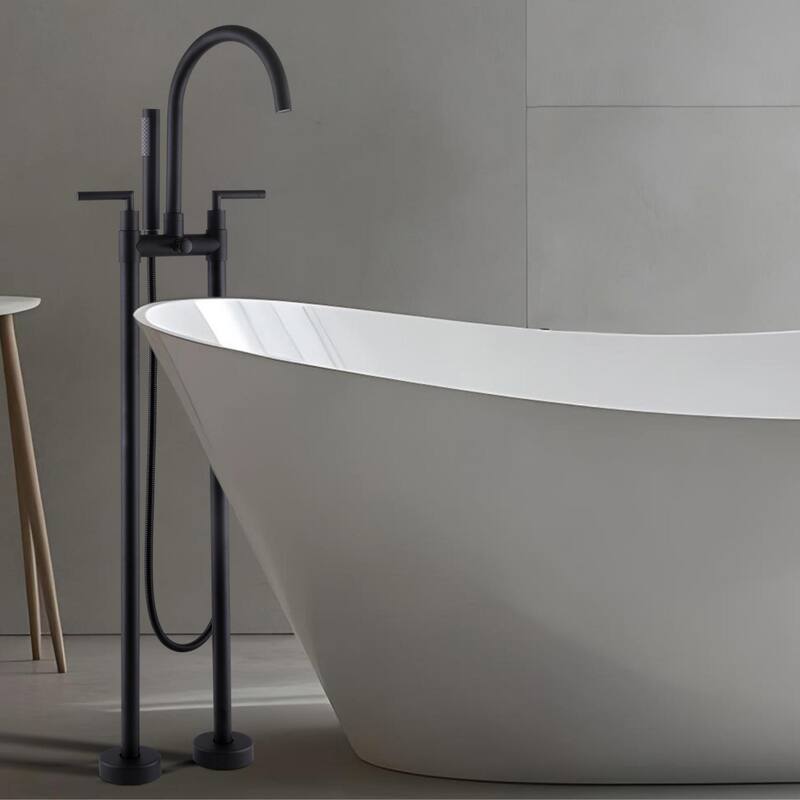 2-Handle 2-Hole Freestanding Tub Faucet with Hand Shower in Black/Gold