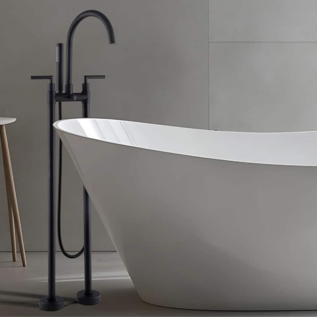 2-Handle 2-Hole Freestanding Tub Faucet with Hand Shower in Black/Gold